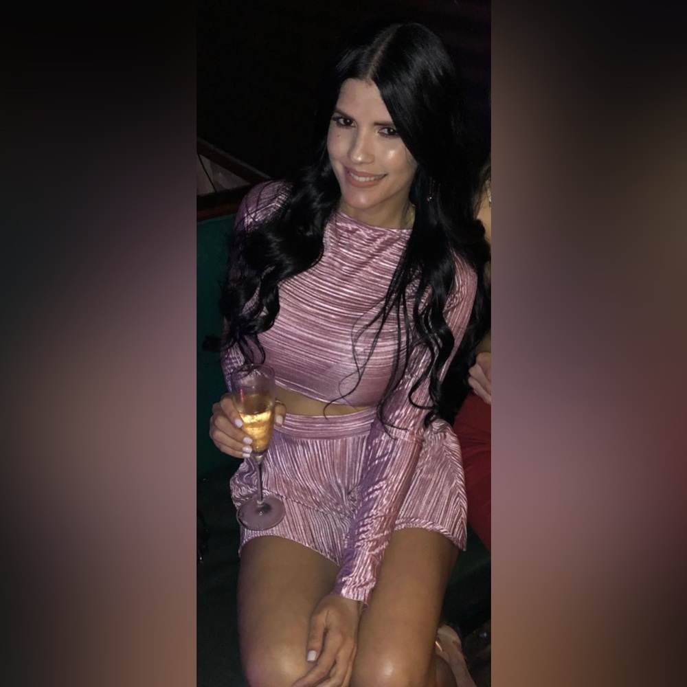 Naked Wardrobe Blush Long Sleeve Crop Top and Skirt